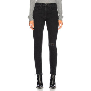 Rag & Bone Black Stone Distressed Raw Hem High Rise Slim Straight Jeans 24 New